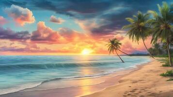 Beautiful Cloudy Beach Sky with palm tree photo