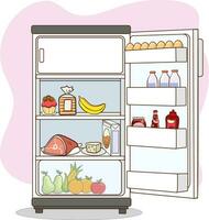 vector illustration of refrigerator with open