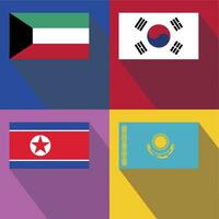 North Korea, Kazakhstan, South Korea, Kuwait flag vector