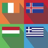 Greece, Hungary, Iceland, Ireland flags vector