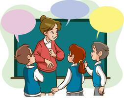 vector illustration of teacher and students talking