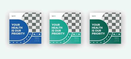 Medical social media post template design set for health, treatment, doctor banner vector