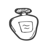 Single doodle perfume fashion related icon, isolated on white background. Vector stock illustration in hand drawn inked style. Design element.