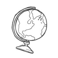 Hand Drawn globe doodle. Sketch style icon. Decoration element. Isolated on white background. Flat design. Vector illustration.