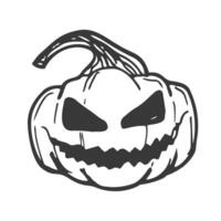 Vector simple scary spooky smiling Halloween pumpkin isolated. Jack o Lantern. Traditional contour decoration, symbol of holiday celebration in cartoon doodle style