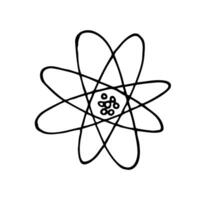 Atom structure icon in doodle sketch lines. Science technology school college education molecule particles. Vector science sign