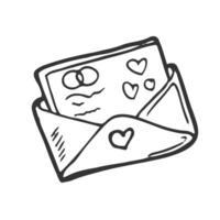 Love letter doodle style vector illustration isolated on white background. Envelope Hand drawn graphic