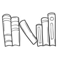 biblioteca libros garabatear. apilar de libros, abiertos y cerrado libros en bosquejo estilo. mano dibujado vector ilustración aislado en blanco antecedentes.