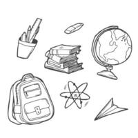 Back to school doodle elements. Line sketch vector