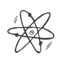 scientific atom symbol, simple icon. Hand drawn picture on paper sheet. Doodle on checkered background vector