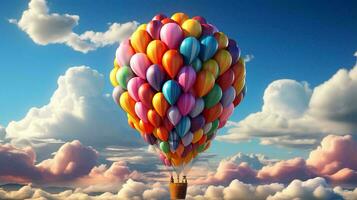 Beautiful multi-colored bright 3D festive balloon in the clouds background photo