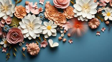 Bright beautiful creative flowers on a light background photo