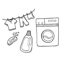 Laundry service hand drawn doodle icons set, vector illustration.