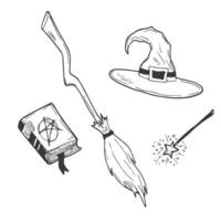 Halloween witches attributes doodles set in vector