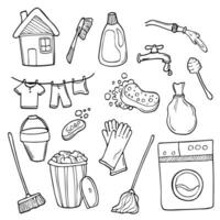 Doodle Cleaning set. Vector Spring House Cleaning sketch