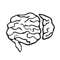 icono de cerebro de garabato con fondo aislado de vector de estilo dibujado a mano