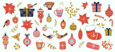 Christmas set of holiday icons vector