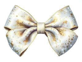 Watercolor ultra realistic Christmas glitter bow on white background AI Generative photo