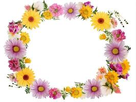 Border of flowers on white background with blank white text space AI Generative photo