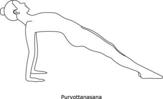 niña haciendo yoga. asana purvottanasana. línea Arte en bosquejo estilo aislado en blanco antecedentes vector