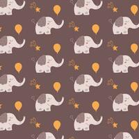 Cute nursery pattern with elephant, balloon, star. vector