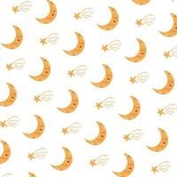 Cute sky nursery pattern with moon and stars vector