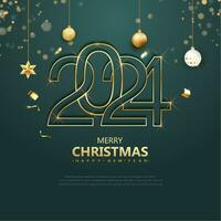 Merry Christmas and happy new year 2024 Golden numbers vector