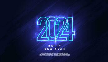 contento nuevo año 2024, azul brillante neón luz, textura antecedentes vector