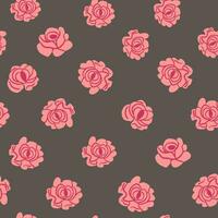 Vintage roses pattern on dark background. Simple roses pattern in hand drawn style. vector