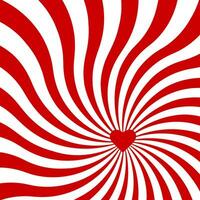 Red swirling pattern background. Vortex starburst spiral twirl square with red heart. Helix rotation rays. Converging scalable stripes. Vector illustration