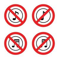 Prohibiting music icon vectors on an isolated background.