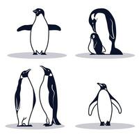 Penguin in silhouette icons set vector