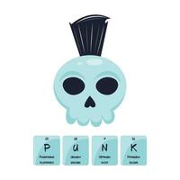 Science themed punk skull cartoon using periodic table element vector illustration graphic