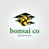 minimalista bonsai logo diseño con puesta de sol icono, vector ilustración de bonsai árbol para negocio marca