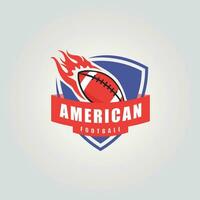 rugby pelota logo emblema con fuego, americano fútbol americano icono ilustración diseño vector