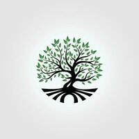 simple vintage circle nature tree logo vector icon design, earth environment illustration, branding minimalist design for business