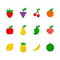 Fruits and berries icon set colored. Vector illustration in flat style.