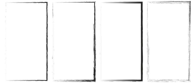 Grunge square and rectangle frames. Ink empty black boxes set. Rectangle borders collections. Rubber square stamp imprint. Vector illustration isolated on white background.