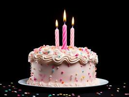 Birthday cake with candles on isolated background AI Generative photo