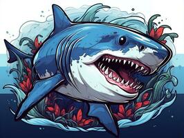 Sticker of a shark for t shirt design vector illustration with isolated background AI Generative photo