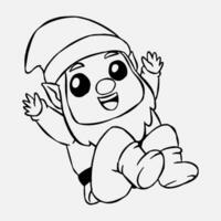 dwarf cartoon character with happy expression. gnome in a jumping pose. line art style. vector illustration.