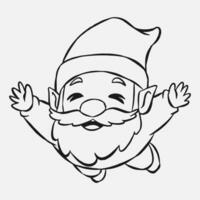 dwarf cartoon character with happy expression. gnome in a jumping pose. line art style. vector illustration.