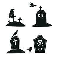 Vector illustration scary grave yard and scrow halloween silhouette theme isolated on white background