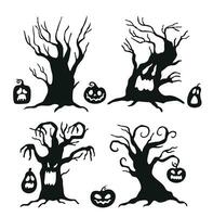 Vector illustration scary pumpkin and tree halloween silhouette theme isolated on white background