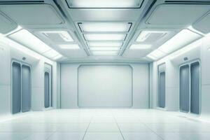 Futuristic empty space Sci Fi Hall room or studio background. AI Generative Pro Photo