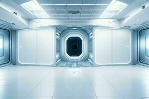 Futuristic empty space Sci Fi Hall room or studio background. AI Generative Pro Photo