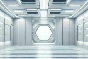 Futuristic empty space Sci Fi Hall room or studio background. AI Generative Pro Photo