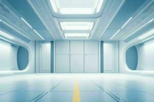 Futuristic empty space Sci Fi Hall room or studio background. AI Generative Pro Photo