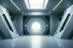 Futuristic empty space Sci Fi Hall room or studio background. AI Generative Pro Photo