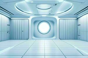 Futuristic empty space Sci Fi Hall room or studio background. AI Generative Pro Photo